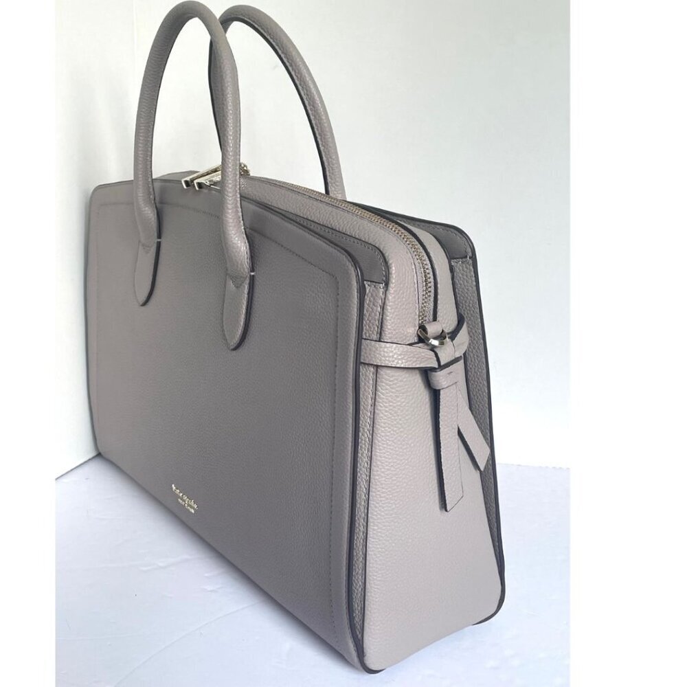 Kate Spade Knott Large Commuter Laptop Tote Taupe Leather Work Bag Womens - Picture 4 of 12